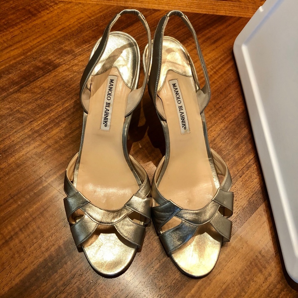 Manolo Blahnik Slingback Sandal.  Metalic leather